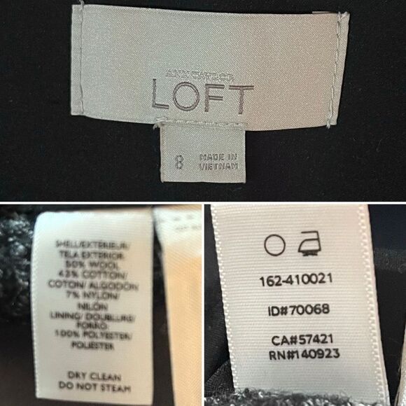 LOFT Pocket Chic Tweed Wool Cotton Blend Blazer Jacket Marled Grey Black 8 - Picture 12 of 13